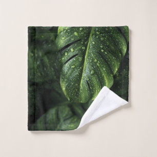 Lush Monstera Leaves with Morning Dew Drops Bath Towel Set