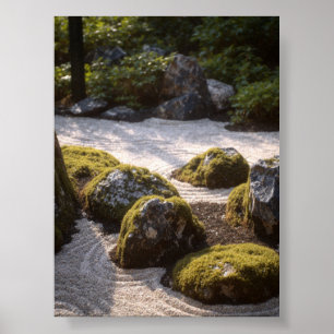 Lush Moss & Stones in Japanese Zen Garden Detail Poster