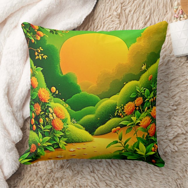 Lush Orange Garden Art Cushion (Blanket)