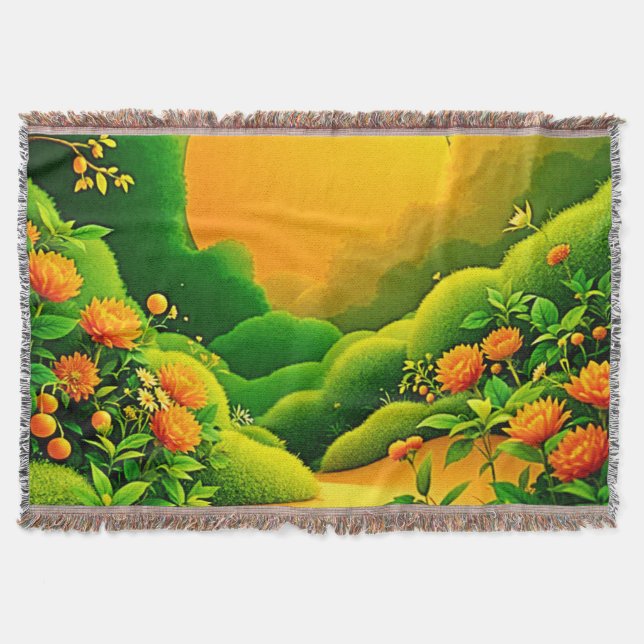 Lush Orange Garden Art Throw Blanket (Front)