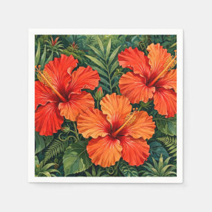 Lush Orange Hibiscus Jungle Flowers Tropical Napkin