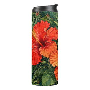 Lush Orange Hibiscus Jungle Flowers Tropical Thermal Tumbler