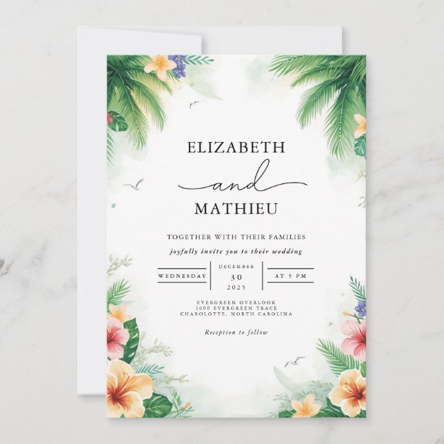 Lush Palm Foliage Arch Wedding Invitation (Front)