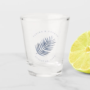 Lush Palm Leaf Wedding Blue ID956 Shot Glass