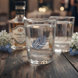 Lush Palm Leaf Wedding Blue ID956 Shot Glass
