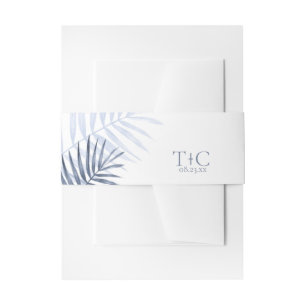 Lush Palm Leaf Wedding Blue/White ID956 Invitation Belly Band