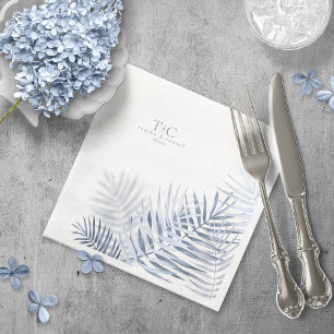 Lush Palm Leaf Wedding Blue/Wht ID956 Napkin