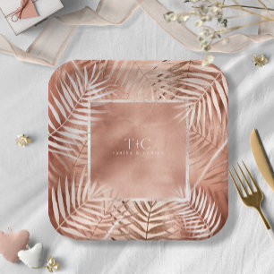 Lush Palm Leaf Wedding Frame Terra Cotta ID956 Paper Plate