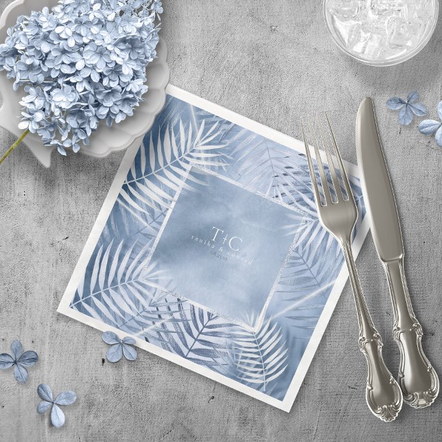 Lush Palm Leaf Wedding Frame Windsor Blue ID956  Napkin (Creator Uploaded)