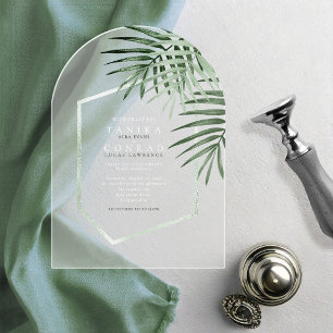 Lush Palm Leaf Wedding Moss Green ID956 Acrylic Invitations