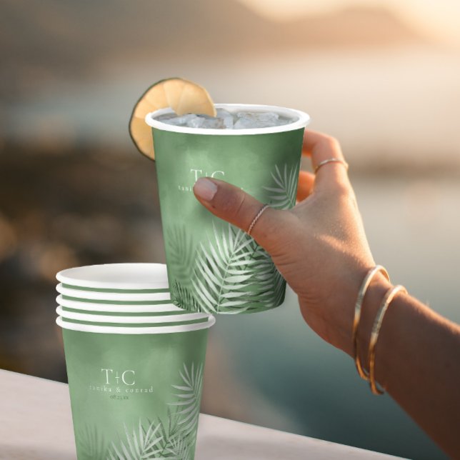 Lush Palm Leaf Wedding Moss Green ID956 Paper Cups (Creator Uploaded)