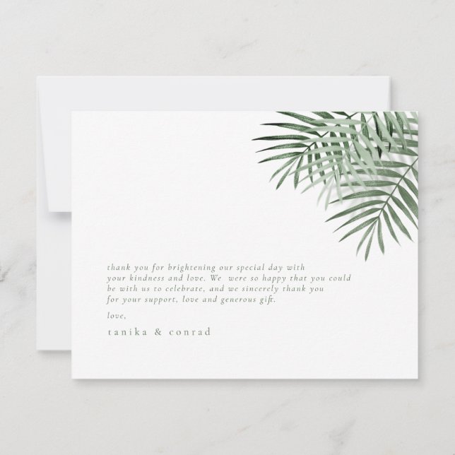 Lush Palm Leaf Wedding Moss Green ID956 Thank You Card (Back)