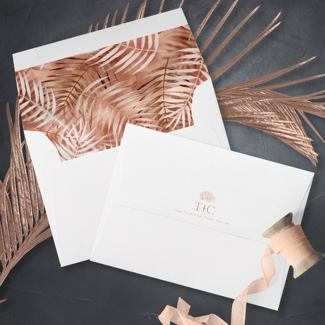 Lush Palm Leaf Wedding Pattern Terra Cotta ID956 Envelope (Interior/Back In Situ)
