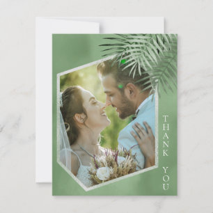 Lush Palm Leaf Wedding Photo Moss Green ID956 Thank You Card