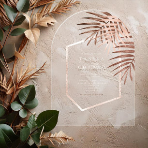 Lush Palm Leaf Wedding Terra Cotta ID956 Acrylic Invitations
