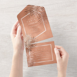 Lush Palm Leaf Wedding Terra Cotta ID956 All In One Invitation
