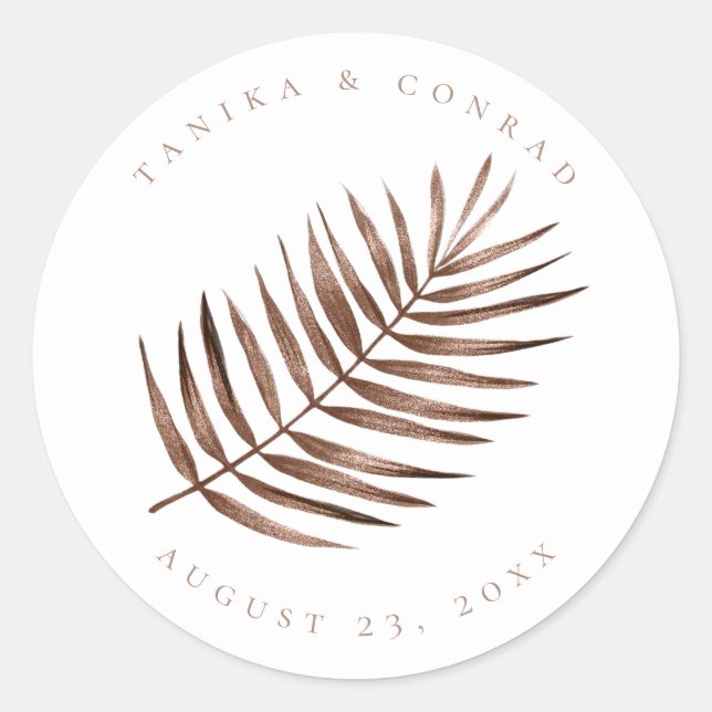 Lush Palm Leaf Wedding Terra Cotta ID956 Classic Round Sticker (Front)