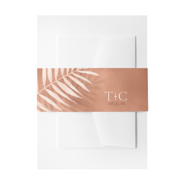 Lush Palm Leaf Wedding Terra Cotta ID956 Invitation Belly Band (Front Example)