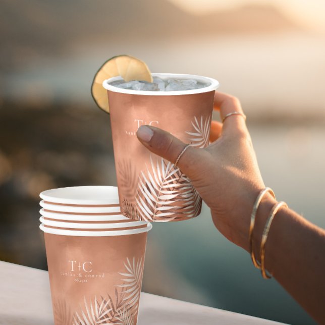 Lush Palm Leaf Wedding Terra Cotta ID956 Paper Cups (Creator Uploaded)