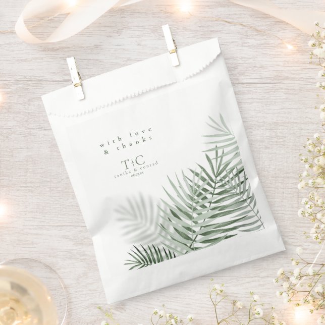 Lush Palm Leaf Wedding Thanks Green/Wht ID956  Favour Bags (Clipped)