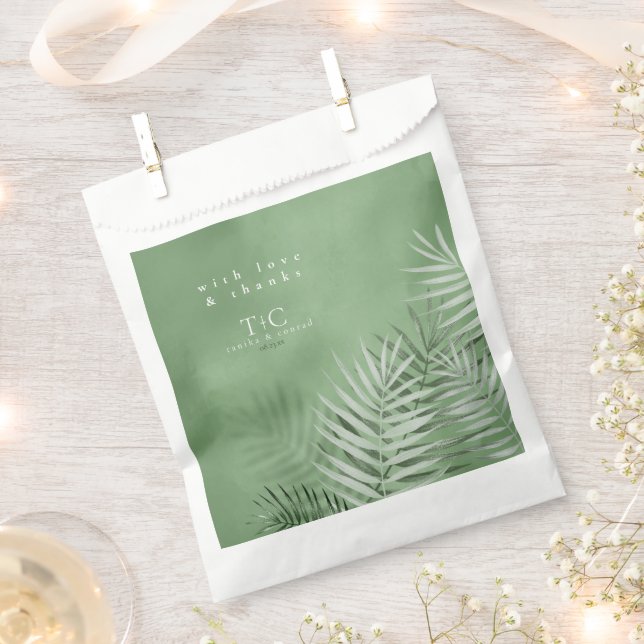 Lush Palm Leaf Wedding Thanks Moss Green ID956 Favour Bags (Clipped)