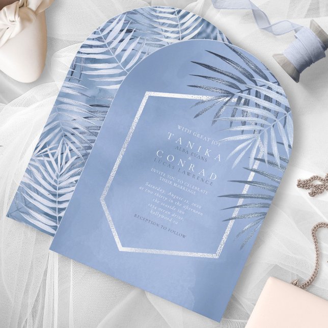 Lush Palm Leaf Wedding Windsor Blue Arch ID956 Invitation (Creator Uploaded)
