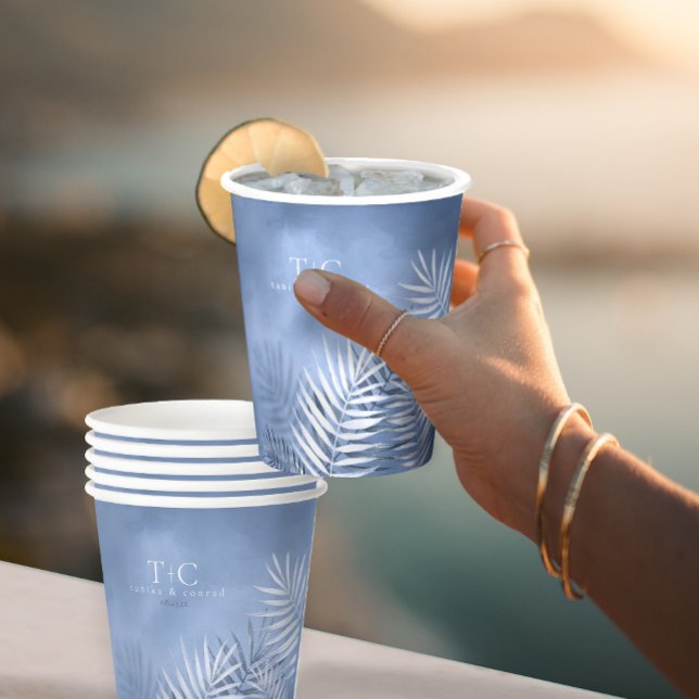 Lush Palm Leaf Wedding Windsor Blue ID956 Paper Cups (Creator Uploaded)