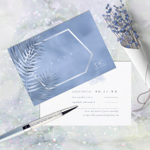 Lush Palm Leaf Wedding Windsor Blue ID956 RSVP Card