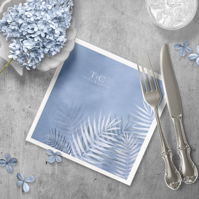 Lush Palm Leaf Wedding Windsor Blue V2 ID956 Napkin (Creator Uploaded)