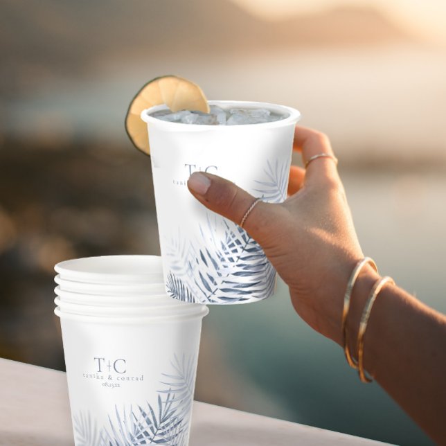 Lush Palm Leaf Wedding Windsor Blue/Wht ID956 Paper Cups (Creator Uploaded)