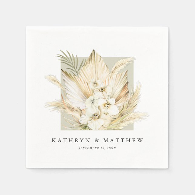 Lush Pampas Grass Classy Boho Wedding Napkins (Front)