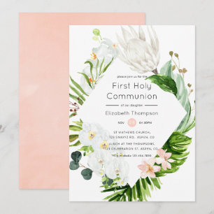 Lush Paradise Tropical Floral First Holy Communion Invitation