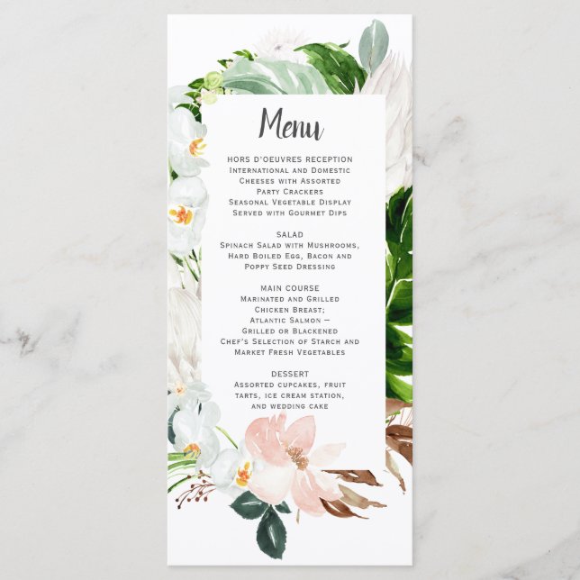 Lush Paradise Tropical Floral Wedding Menu (Front)