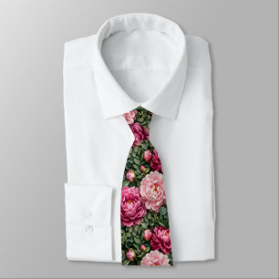 Lush Peony and Greenery Print Tie