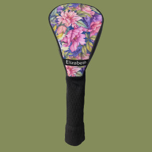 Lush Pink and Purple Flowers Personalised Golf Head Cover