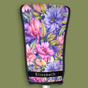 Lush Pink and Purple Flowers Personalised Golf Head Cover