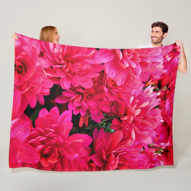 Lush Pink Chrysanthemums Mums Flowers Fleece Blanket (In Situ)