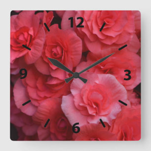 Lush Pink Double Begonia Square Wall Clock
