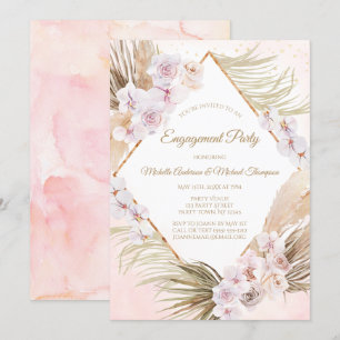Lush Pink Gold Watercolor Floral Engagement Party Invitation