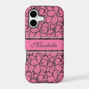 Lush Pink Lilies with black outline, pink glitter