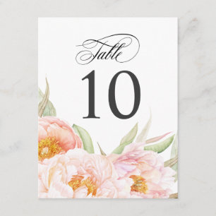Lush Pink Peonies Floral Table Number