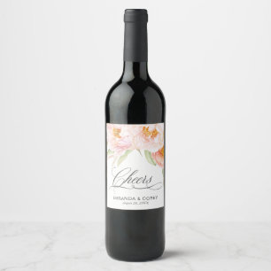 Lush Pink Peonies Romantic Wedding Floral Wine Label