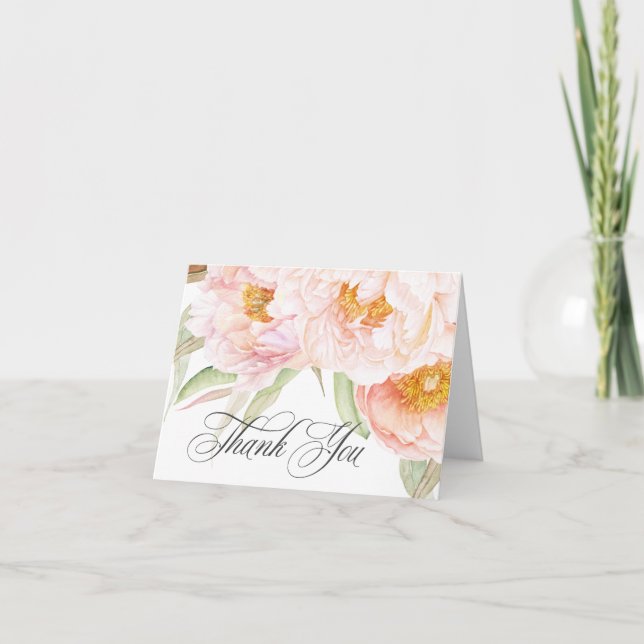 Lush Pink Peonies Watercolor Floral Thank You Card (Front)