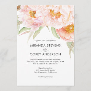 Lush Pink Peonies Watercolor Floral Wedding Invitation