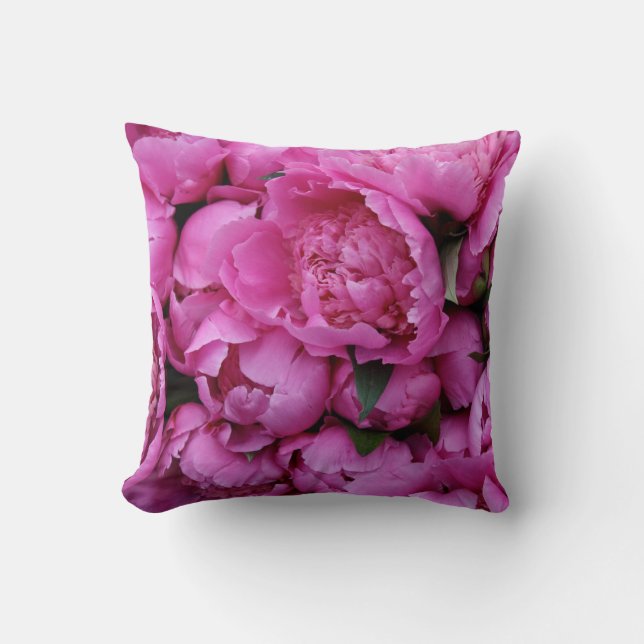 Lush Pink Peony Flowers Cushion (Front)