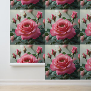 Lush Pink Rose Floral Removable Wall Art
