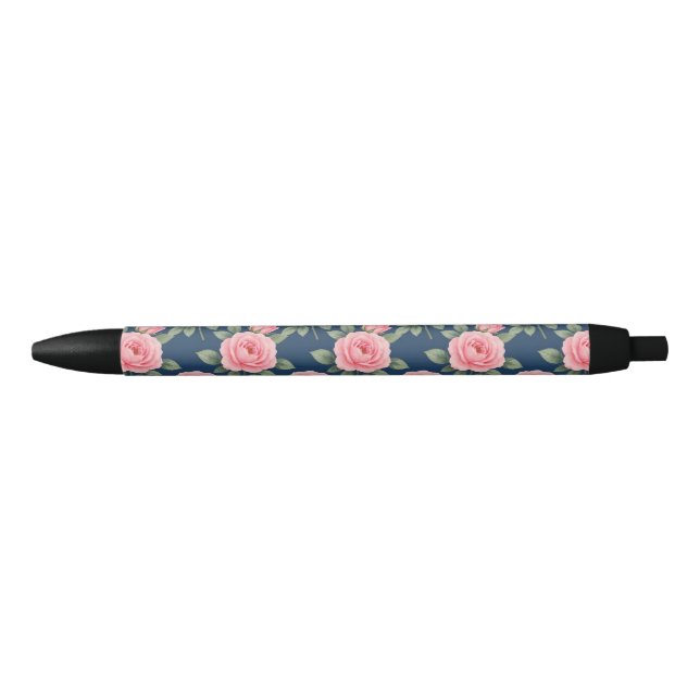 Lush pink roses botanical pattern black ink pen (Front)