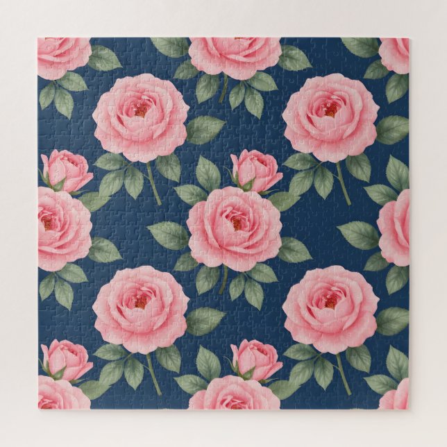 Lush pink roses botanical pattern jigsaw puzzle (Vertical)