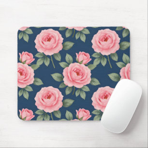 Lush pink roses botanical pattern mouse mat