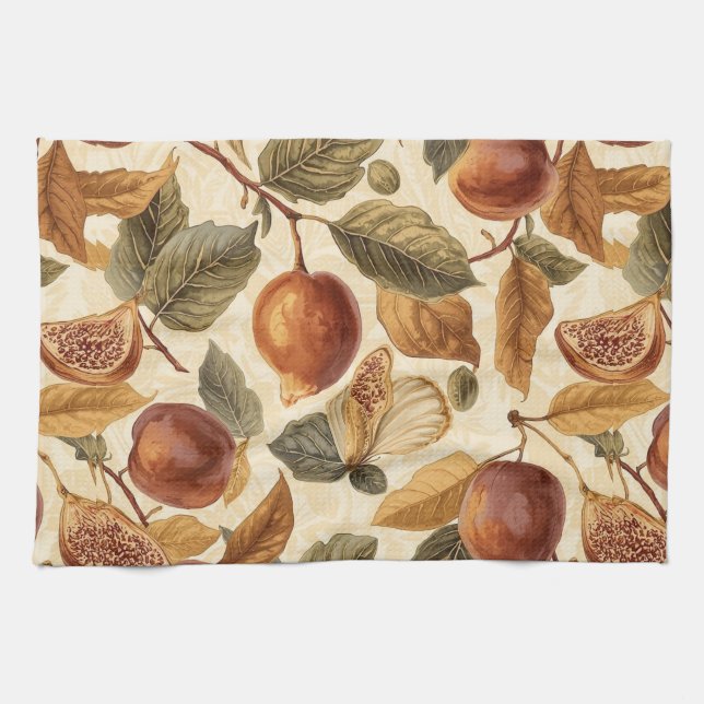 Lush Plums & Fig Leaves Kitchen Towel | Elegant (Horizontal)